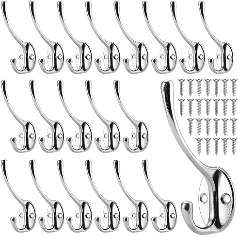 SEUNMUK 20 Pack Coat Hooks, Silver Vintage Coat Hooks for Wall, Heavy Duty Coat Hook Wall Mounted for Hanging Coat, Hat, Key