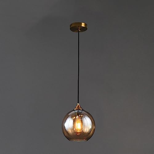 SWEMOPP Lámpara colgante negra moderna con bola de cristal ahumado, lámpara colgante de techo de granja, cristal ámbar cromado, lámpara industrial vintage para comedor, cocina, isla, restaurante, bar,