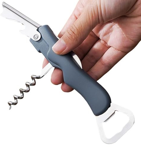 Cuchillo de camarero profesional de acero inoxidable – 3 en 1 sacacorchos, abrebotellas y cortador de láminas, mango de madera, ideal para sumillers y amantes del vino