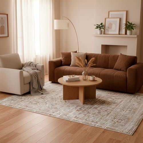 RUGURA Alfombra Vintage, Alfombra Grande Salón, Habitación, Dormitorio, Comedor, 200x290cm, Colores Gris, Blanco, Beige, Marrón, Estilo Nórdico, Moderno, Contemporáneo, Oriental