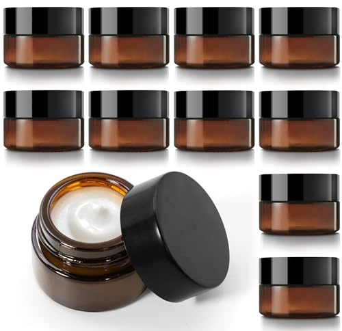 10 Stück Braunglas Salbentiegel, 5ml Amber Glas Leerdosen mit Deckel und Liner, Ideal für Kosmetik, Lotionen und Cremes, Reise Probenbehälter und Cremedosen zum Befüllen