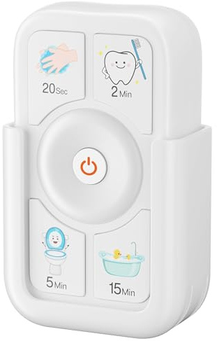 Timer for Kids Brushing: 2 Minutes Teeth Brush 20 Seconds Hand Washing 5 Min Toilet 15 Min Shower, Time Management Tool for Children - White Gifts for Kids