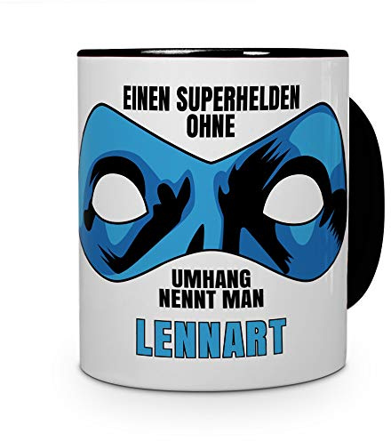 printplanet Tasse mit Namen Lennart - Motiv Superhelden ohne Umhang - Namenstasse, Kaffeebecher, Mug, Becher, Kaffeetasse - Farbe Schwarz