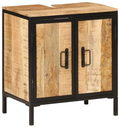 qohoio Mobile Lavabo da Bagno 55x35x60 cm Legno Massello Mango e Ferro,Mobili Bagno,Mobile da Bagno,Mobile da Bagno Salvaspazio-358572