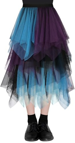 AUYAO Dam oregelbunden tutu tyllkjol, lång elastisk tyll A-linje midi kjol, oregelbunden kvinna kjol lager balett kjol, vintage elegant avslappnad dam kjol tyll, karneval jul fest prom, Färgmatchning
