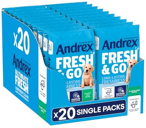 Andrex® FRESH & GO Hygiene Travel Toilet Wipes Odour Control Moist Toilet Tissue (20 packs x 12 sheets)