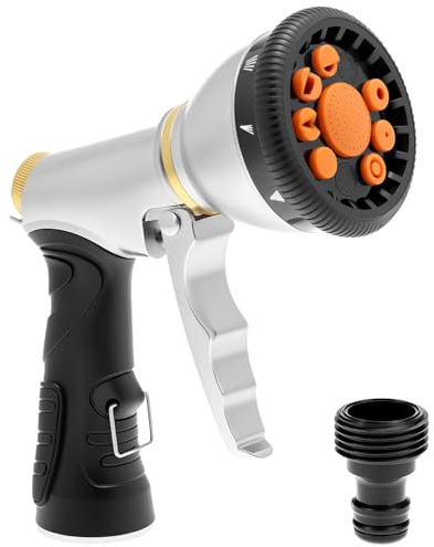 QWORK® Pistolet de jardin haute pression,embout tuyau arrosage métal avec 9 fonctions, pour l'arrosage et le lavage de voitures