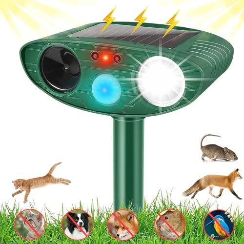 Joomouney Cat Repellent Garden, Cat Deterrent Garden Ultrasonic Solar Animal Scarer Fox Deterrent with PIR Sensor and Flash, IPX4 Waterproof Outdoor Ultrasonic Pest Repellent for Lawn Yard Gardens