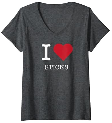 J'aime Les bâtonnets, J'adore Les bâtons T-Shirt avec Col en V, Femme, Chiné Foncé, XXL
