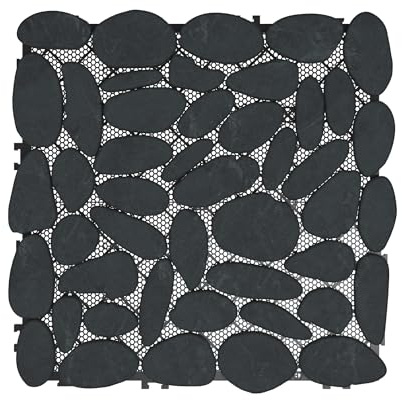 LILIIN Lot de 11 dalles de terrasse en pierre naturelle de marbre - 30 x 30 cm - 1 m² - Antidérapant et mat - Revêtement de sol en mosaïque - Revêtement de sol à clipser - Pour balcon, jardin