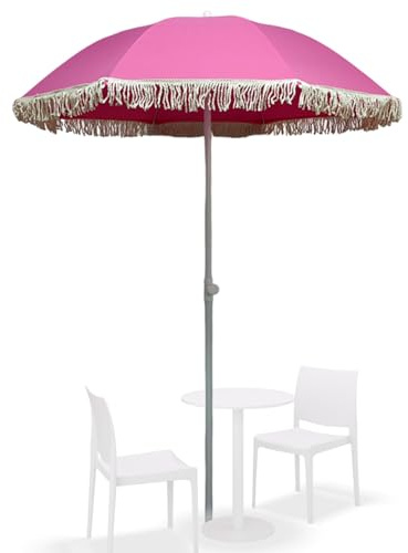 Ombrellone da spiaggia portatile con frangia, protezione UV, altezza regolabile, per prato, campeggio, giardino, picnic, parasole – leggero e compatto, essenziale da viaggio