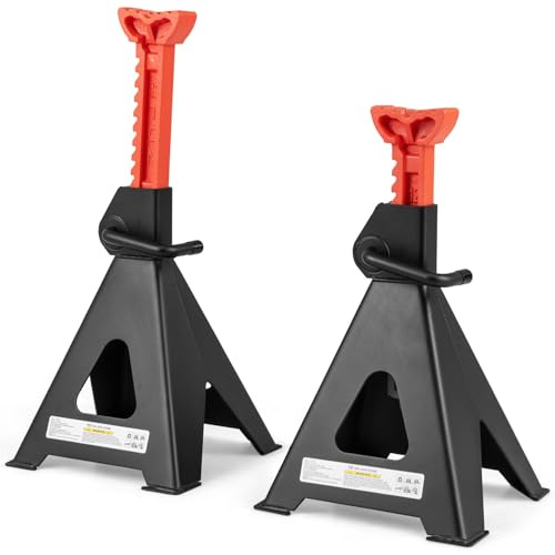COSTWAY 2 Pack Jack Stands, 6/12 Ton Capacity Per Stand, Heavy Duty Axle Stands with Adjustable Height & Self-Locking Design, Car Support Lifting Stand for SUV Pickup (12 Ton, 48-75cm H, Black+Red)