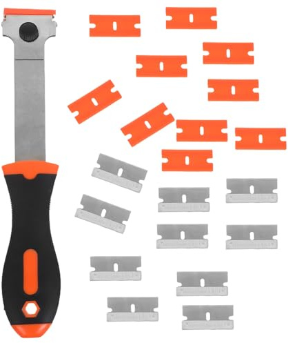 Sewroro Juego de Raspador Multifuncional 21 Piezas con Mango Largo Espátula de Limpieza para Vitrocerámica Azulejos y Pintura Cuchillas Metálicas y Amarillas para Cocina y