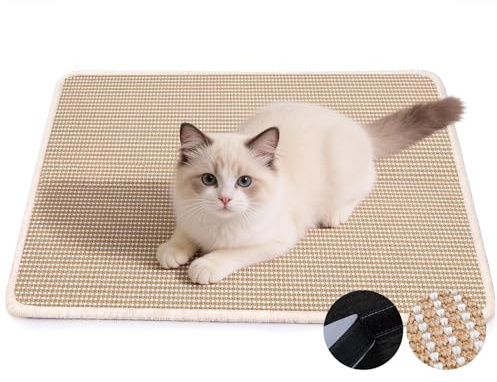 Petinstinct Cat Scratcher Mat, 23.6x15.7 Natural Sisal Cat Scratch Pad | Low-Shedding Cat Scratching Mat with Sticky Taps, Durable Cat Wall Scratcher for Indoor Cats, Protect Couch, Carpet & Floor