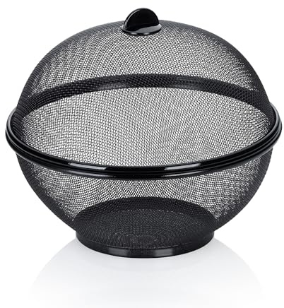 kela Cesta de frutas con mosquitera, 26,5 cm, cubierta para alimentos, cesta de frutas con tapa, tapa para moscas, metal, color negro