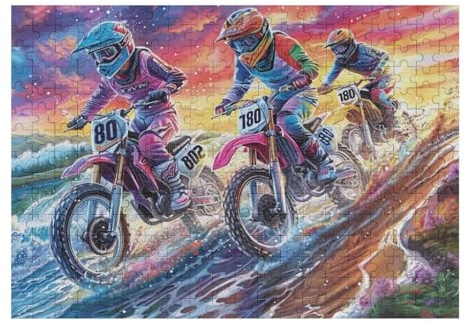 Grupo de Pilotos de Motocross montaña Aventura Salvaje Puzzles 300 Piezas Juguete Educativo 3D Interactivo Rompecabezas Familiar para Toda La Familia Entretenimiento Creativo Decorativo 300 PCS