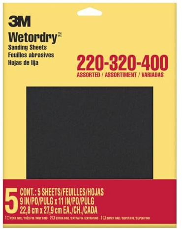 3M Wetordry Sandpaper, 9-Inch by 11-Inch, Assorted Grit, 5-Sheet