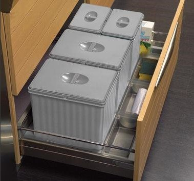 Pattumiera per base cestone 90 cm sottolavello cucina - 4 secchi H. 30 raccolta differenziata cassettone - 902