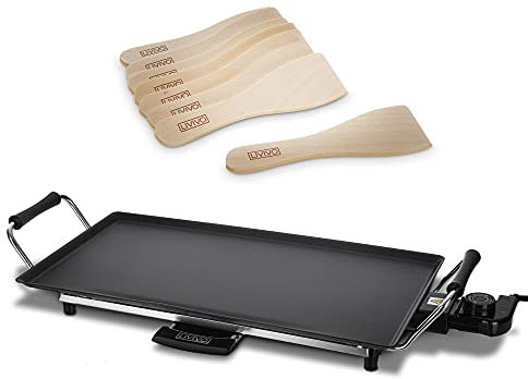 LIVIVO Teppanyaki Grill Large Solid Electric 2kW Griddle with Wooden Spatulas for Fun and Healthy Tabletop Dining (Large)