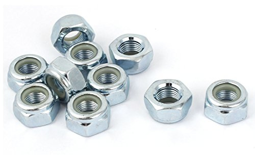 sourcing map 10 Stück M10x1mm verzinkt Nylon einfügen Hex Kontermutter | selbstsperrenden