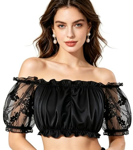 Zooma Damen Steampunk Corsage Top, Korsett Vollbrust mit Ärmel Taillen Korsage Vintage Gothic Corset Tanzparty Kleidung Bustier Bluse