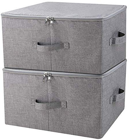 iwill CREATE PRO Scatola di immagazzinaggio pieghevole impilabile con coperchio e maniglie, buoni contenitori per separatori per guardaroba, grigio scuro, 2 pezzi