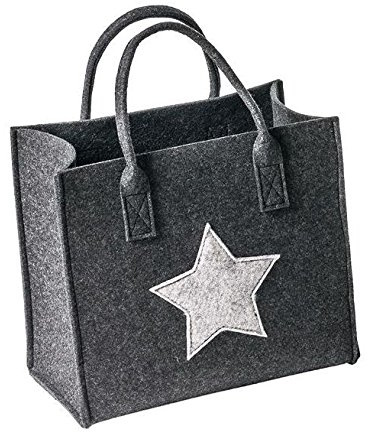 LA FIORE 24 hochwertige Filztasche Shopper Stern Einkaufstasche Aufbewahrung verschied. Größen (Dunkel grau Mittelgross - Medium) 35x22cm H.27/40cm