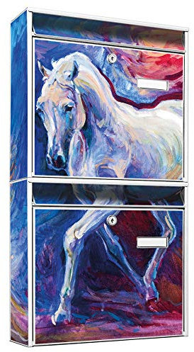 banjado Briefkastenanlage 2 Fach - 2 Briefkästen 36x64x10cm groß - Doppelbriefkasten Set - Namensschild, 2 Schlüssel, Montagematerial - Stahl verzinkt weiß - Motiv Schimmel