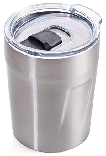 TROIKA Tazza termica per espresso, caffè, bevande calde, espresso doppio, isolamento a doppia parete, max. 160 ml, coperchio (senza BPA), chiusura a scorrimento, in acciaio inox 201 e 304