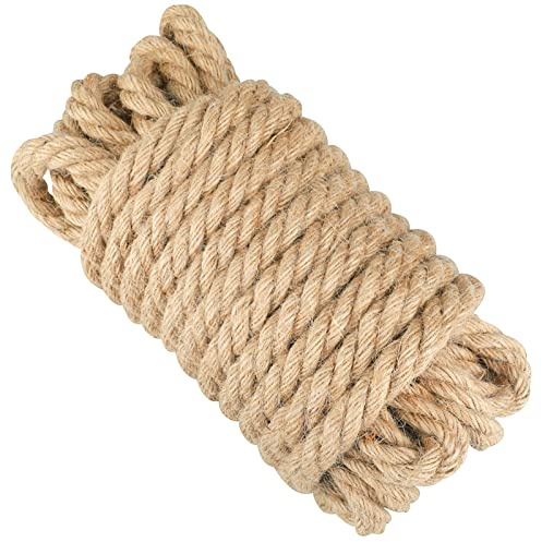 KINGLAKE 12mm 10m Juteseil, Tau Seil Strick Hanfseil, Jutegarn Kordel Jute Schnur, Rope Dickes, Handlaufseil, Schiffstau, Juteschnur Bastelseil für DIY Dekoration Garten
