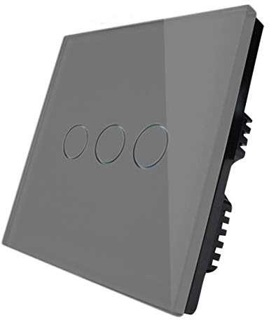 KONOQ Glass Panel Smart Touch Light Switch - DIMMER LIGHT SWITCH (3 Gang / 1 Way, Grey)
