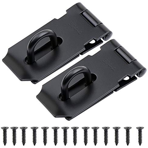 HSEAMALL 2 Pack 3 Inch Stainless Steel Padlock Hasp,Heavy Duty Hasp and Staple with Screws,Door Clasp Gate Lock Shed Latch Padlock Staple,Black