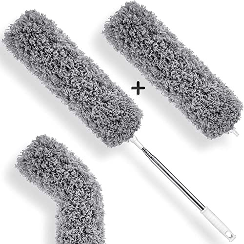 PURELITO Plumeau télescopique | Jeu de 2 Embouts Microfibres | Plumeau télescopique Long Extensible en Acier Inoxydable | Plumeau Lavable pour Nettoyer des fenêtres, radiateurs, étagères