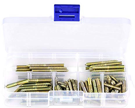 Akozon Tornillo De Espiga 110Pcs M4 Madera De Conexión Conector para Muebles De Carpintería Perno De Suspensión Tornillos De Doble Punta De Hierro Tornillo De Rosca Autorroscante De Galvanizado