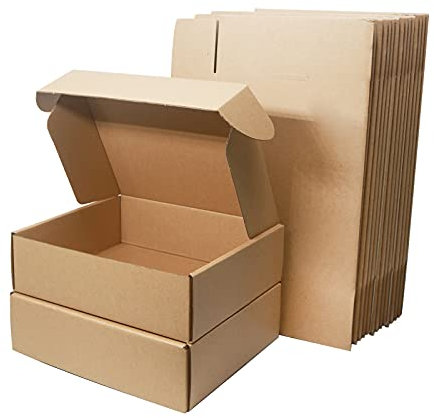 Klein Versandkartons für Postversand, 250x200x70mm Versandtaschen Warensendung, Braune Verpackungskartons für Geschäft, Aufbewahrung oder Geschenkbox, aus Wellpappe(15 Stück)