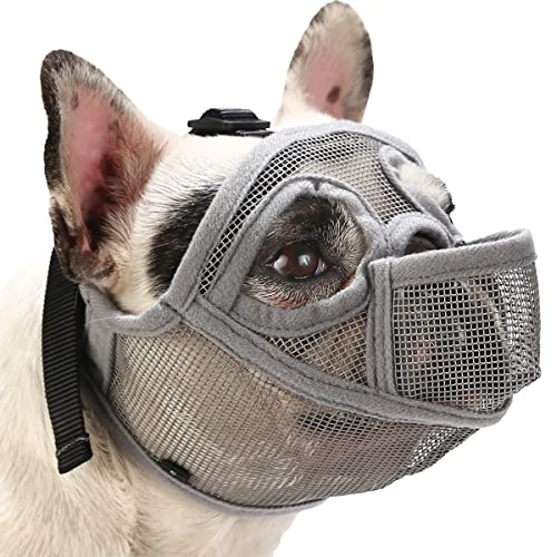 BARKLESS Maulkorb für französische Bulldogge, Kurze Schnauze, Maulkorb für Shih Tzu Englische Bulldogge, Netz-Hundemaulkorb mit Zunge heraus Design, Flacher Maulkorb für Hunde, zum Beißen, Kauen und