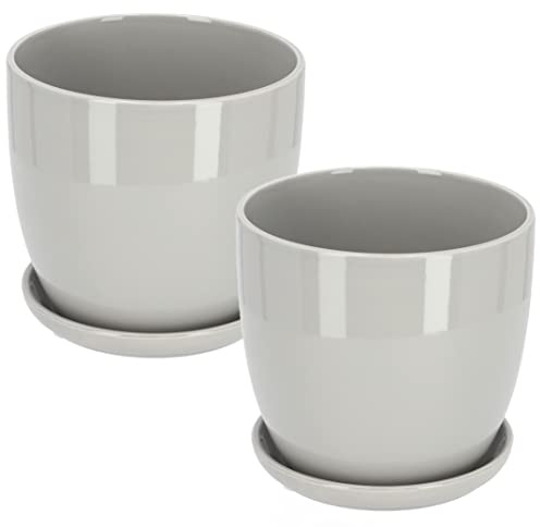 Kotarbau Blomkruka keramisk blomkruka med droppbricka, Ø 13 cm, grå, set med 2