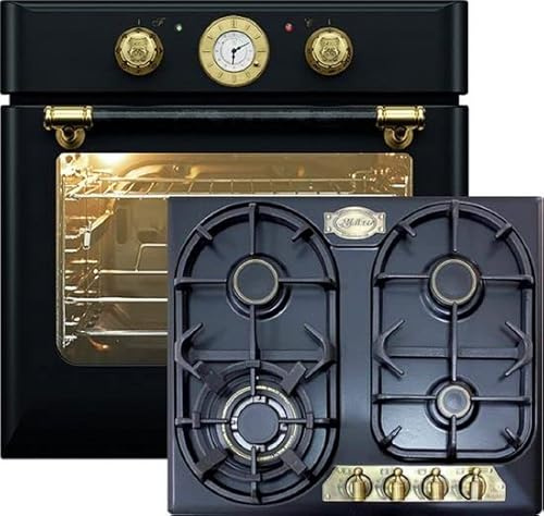Kaiser Herdset Autark Einbaubackofen EH 6432 BE + KG 6325 EM, Retro Einbau Backofen Elektro, Drehspieß, 10 Funktionen+ Retro Einbau Gasherd Kochfeld, 60cm, Emailliert Elfenbein
