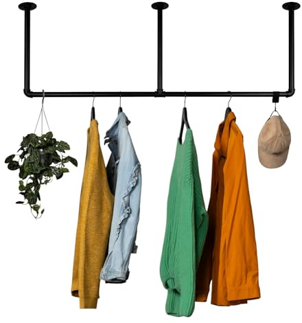 RSR Hangers® Kleiderstange Industrial Schwarz für Decke Deckenmontage Breite 200 cm x Höhe 30 cm Garderobe Flur Deckengarderobe Schwarz