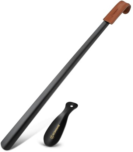 ZOMAKE Metall Skohorn 2ST,28.5 Tums Skohorn Extra Långt Handtaget Lat Skohjälpare Med Läderhandtag,Skogorn Långt För Män Kvinnor Äldre,7.5 Tums Shoehorn Med Krok(28.5 Och 7.5 Tum)