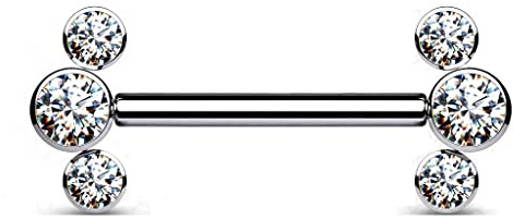 Paula & Fritz® Push-In Piercing Brustwarze Zirkonia Titan-IUM Grade 23 Kugel Set Mehrfarbig 1,6-mm Stab-Dicke Nipple Gewindelos Straight Barbell Bridge