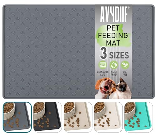 Napfunterlage für Hunde, Futtermatten für Hunde und Katzen rutschfeste Futtermatte aus Silikon - wasserdichte Unterlage mit Rand, spülmaschinenfest(L: 60×40cm, Grau)