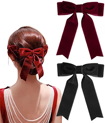 2er Pack Große Schleife Haarspangen Haarspangen Damen Französisch Haarspange Stoff Haarschleife Haarspangen mit Schleife Elegante Mädchen Haarschmuck (Schwarz und Weinrot)