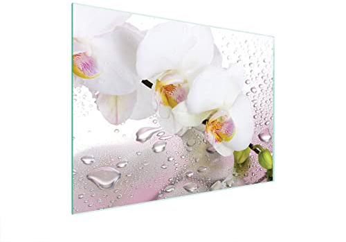 DarHaus Herdabdeckplatte 40x30 cm Einteilig Glas, Orchidee Weiß
