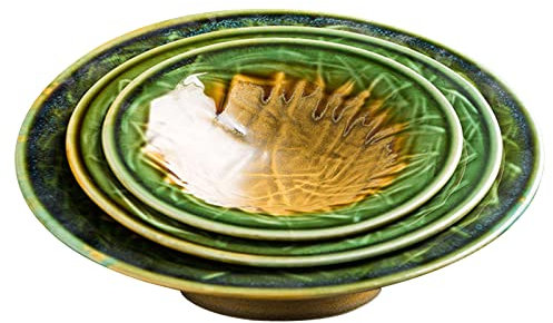 LAVAMI Large Ceramic Soup Plate,Pasta Salad Bowl Large Serving Bowl,Steak. Fruit Salad Bowl Large for Dinner-20x20x4cm-green and Yellow (Color : Green and Yellow, Size : 3set)