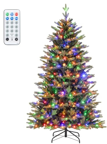 COSTWAY 180cm Árbol de Navidad Artificial, 350 Luces LED Blancas Cálidas y Multicolores, 11 Modos de Iluminación, 1168 Puntas de Rama de PE y PVC, Soporte de Metal, Navidad Decoración (180cm)
