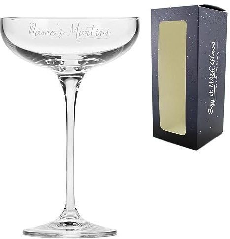 Personalised Engraved Infinity Cocktail Saucer with Name's Martini Design, Personalise with Any Name for Any Occasion, Gift Box Included, Laser Engraved
