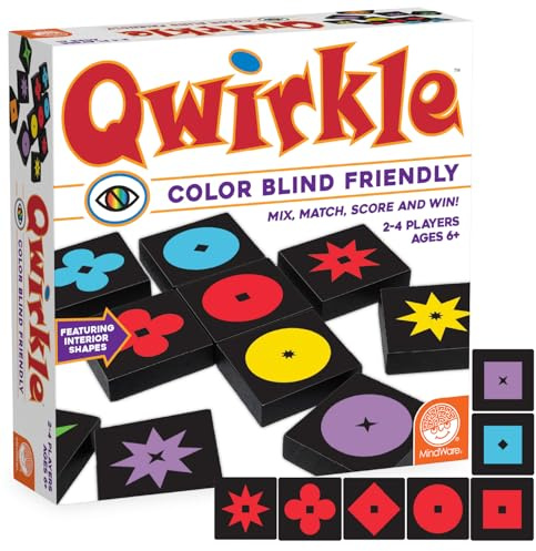 MindWare Qwirkle färg blindvänligt familjespel för barn och vuxna – roligt familjespel nattspel för koncentration och visuellt tänkande färdigheter – åldrarna 6+