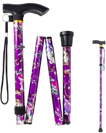 Unisex Faltbar Gehstock Klappbar,Gehstock Damen Faltbar Gehstock Elegant Gehstock Klappbar Blume Gemustert Aluminium Einstellbar Spazierstock Leicht Tragbar Reise Wanderstock für Altere Behinderte