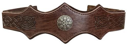 HiiFeuer Mittelalterlich geprägter Kopfschmuck aus Kunstleder, Retro Renaissance Verstellbares Stirnband, Cosplay Kostüm Zubehör für LARP (Dunkelbraun B)